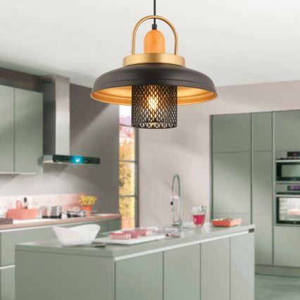 Полилей на кабел MONZA 1xE27/40W/230V пр. 32 см черен/златен