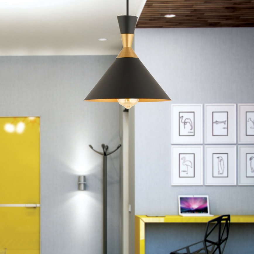 Полилей на кабел MONZA 1xE27/40W/230V Ø 25 см черно/златисто