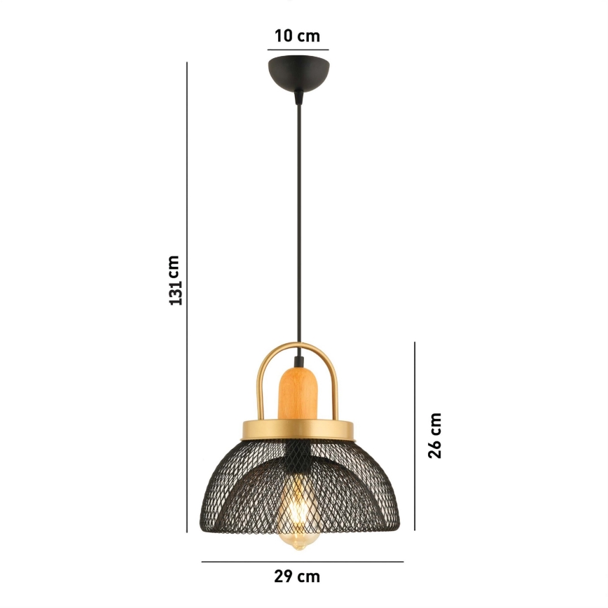 Полилей на кабел MONZA 1xE27/40W/230V Ø 29 см черно/златно
