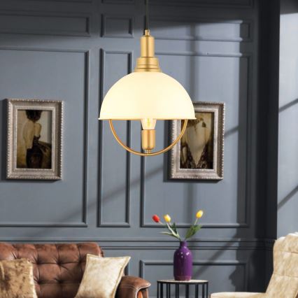 Полилей на кабел MONZA 1xE27/40W/230V Ø 30 cm крем/злато