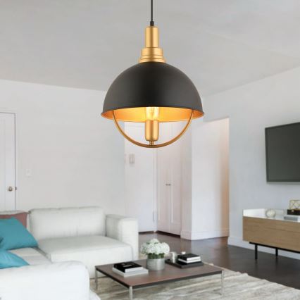 Полилей на кабел MONZA 1xE27/40W/230V, Ø 30 см, черен/златист