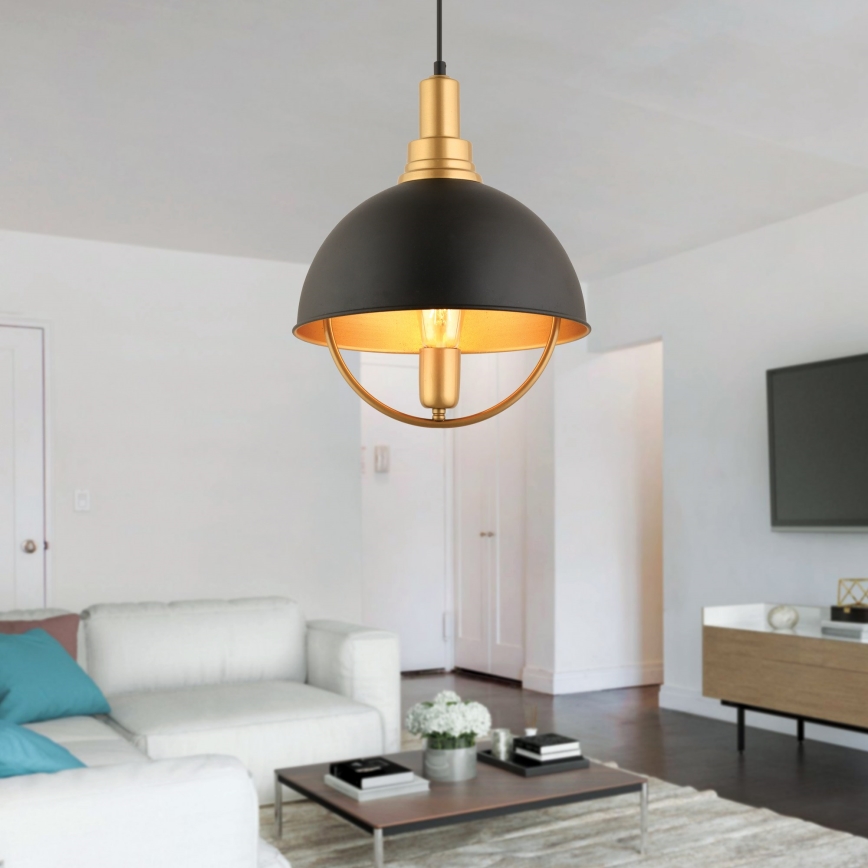 Полилей на кабел MONZA 1xE27/40W/230V, Ø 30 см, черен/златист