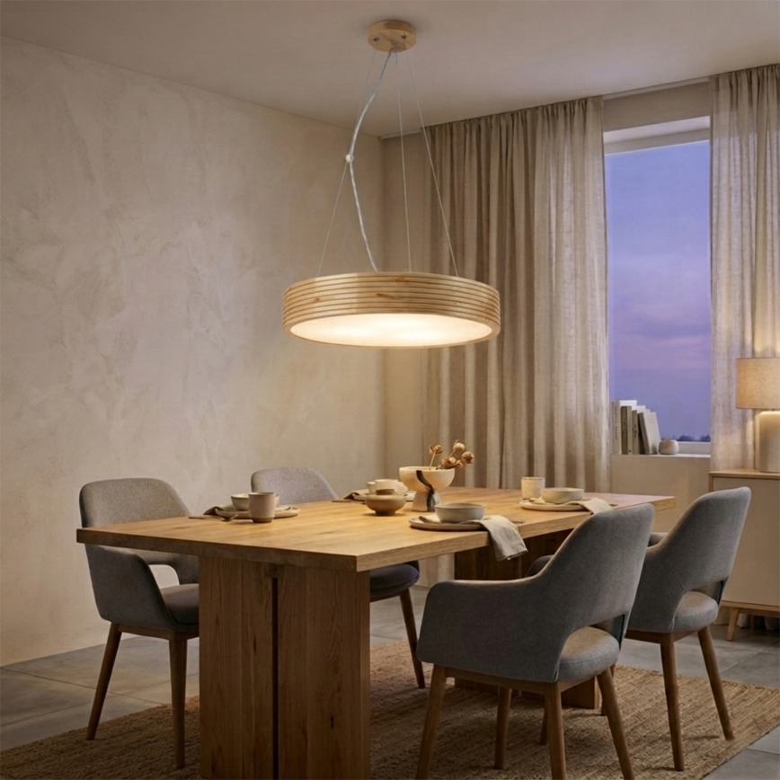 Полилей на кабел NATURAL MODERN 3xE27/15W/230V, диаметър 47,5 см, от борова дървесина