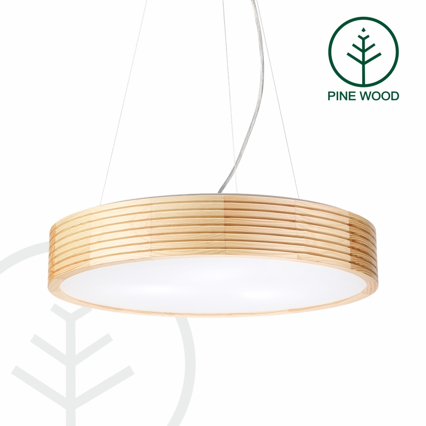 Полилей на кабел NATURAL MODERN 3xE27/15W/230V, диаметър 47,5 см, от борова дървесина