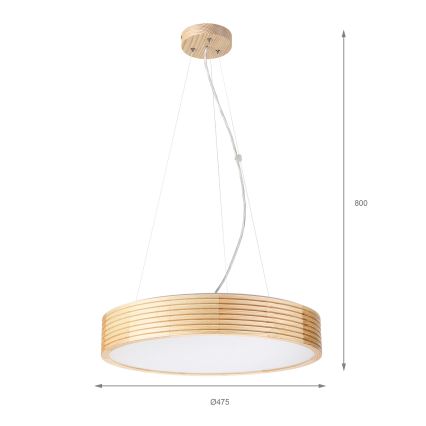 Полилей на кабел NATURAL MODERN 3xE27/15W/230V, диаметър 47,5 см, от борова дървесина