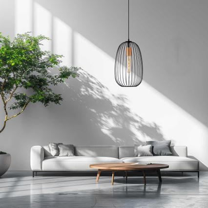 Полилей на кабел OVELLA 1xE27/15W/230V, диам. 25 см, черен/бор