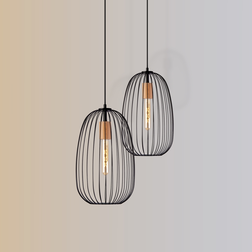 Полилей на кабел OVELLA 1xE27/15W/230V, диам. 25 см, черен/бор