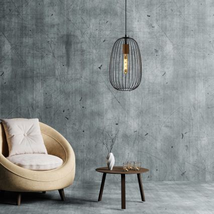 Полилей на кабел OVELLA 1xE27/15W/230V, диам. 25 см, черен/бор