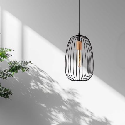 Полилей на кабел OVELLA 1xE27/15W/230V, диам. 25 см, черен/бор