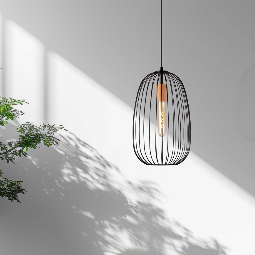 Полилей на кабел OVELLA 1xE27/15W/230V, диам. 25 см, черен/бор