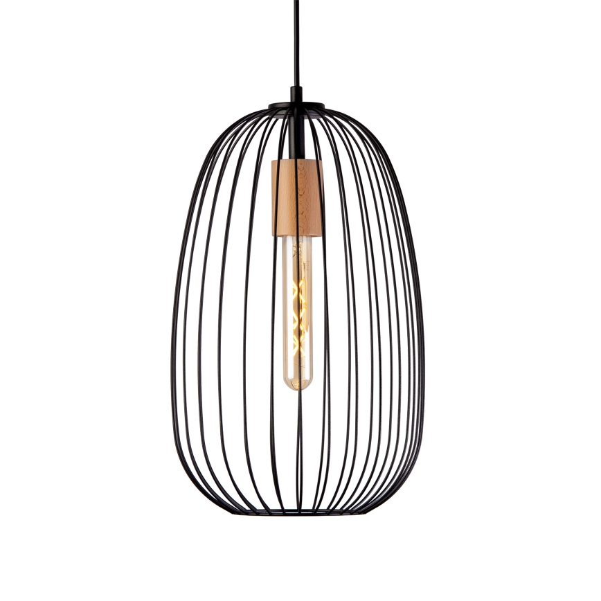 Полилей на кабел OVELLA 1xE27/15W/230V, диам. 25 см, черен/бор