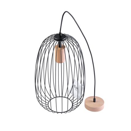 Полилей на кабел OVELLA 1xE27/15W/230V, диам. 25 см, черен/бор