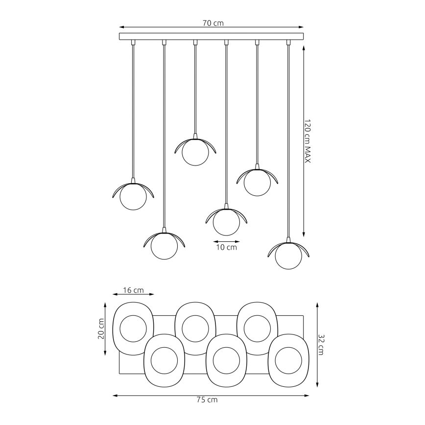 Полилей на кабел RITUAL 6xG9/8W/230V черен