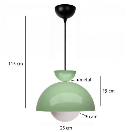 Полилей на кабел SALVA 1xE27/15W/230V, зелен