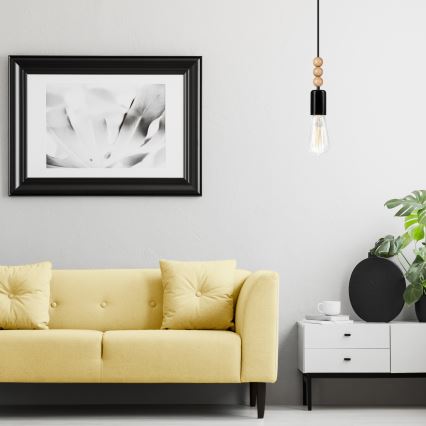 Полилей на кабел SIMON 1xE27/60W/230V черен/бук