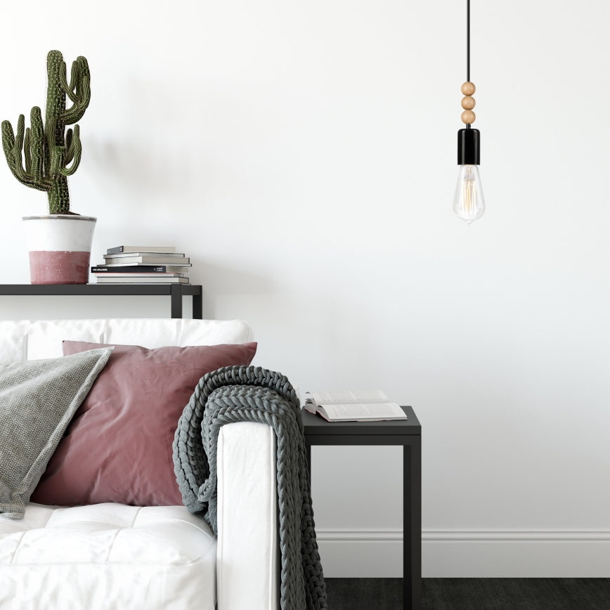 Полилей на кабел SIMON 1xE27/60W/230V черен/бук