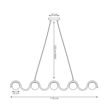 Полилей на кабел SINUS 5xG9/8W/230V бял