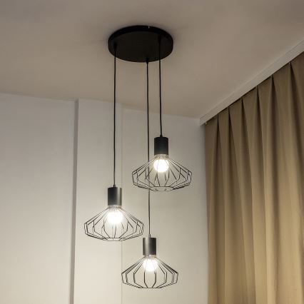 Полилей на кабел SOLANO 3xE27/15W/230V черен/лъскав хром