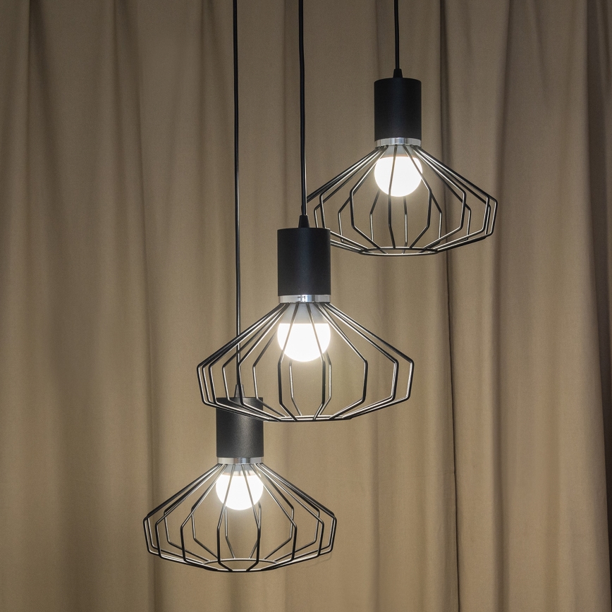 Полилей на кабел SOLANO 3xE27/15W/230V черен/лъскав хром