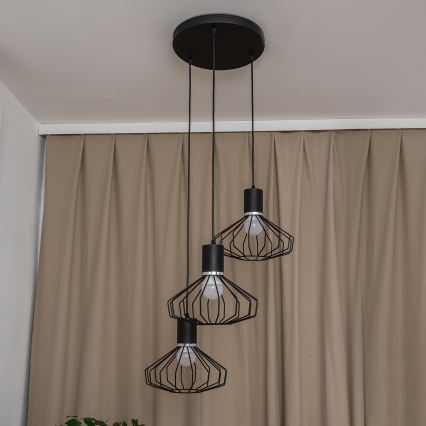 Полилей на кабел SOLANO 3xE27/15W/230V черен/лъскав хром
