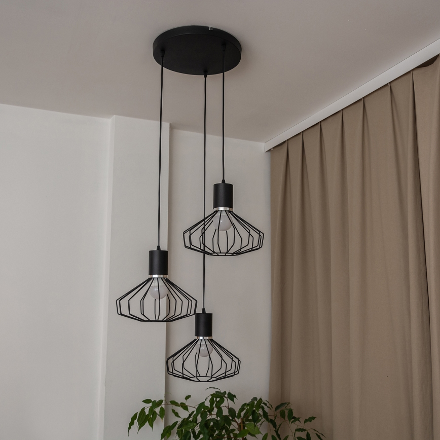 Полилей на кабел SOLANO 3xE27/15W/230V черен/лъскав хром