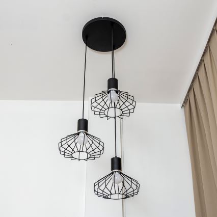 Полилей на кабел SOLANO 3xE27/15W/230V черен/лъскав хром