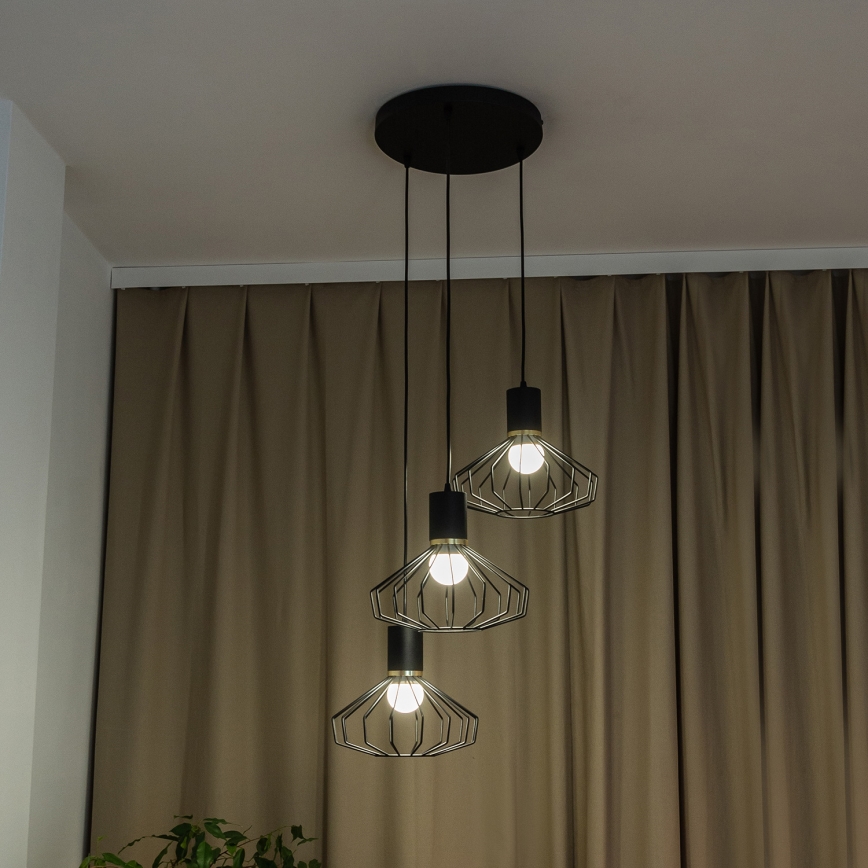 Полилей на кабел SOLANO 3xE27/15W/230V черен/златист