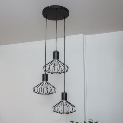 Полилей на кабел SOLANO 3xE27/15W/230V черен/лъскав хром