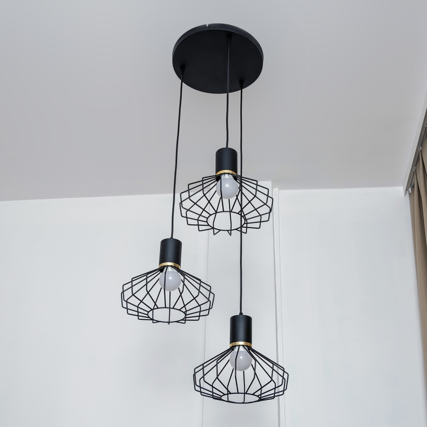 Полилей на кабел SOLANO 3xE27/15W/230V черен/златист