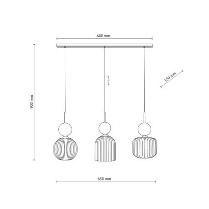 Полилей на кабел SOPHIA 3xE14/10W/230V черен/зелен/опушено бежово