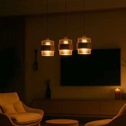 Полилей на кабел VALENTINO 3xE27/15W/230V бежов/прозрачен