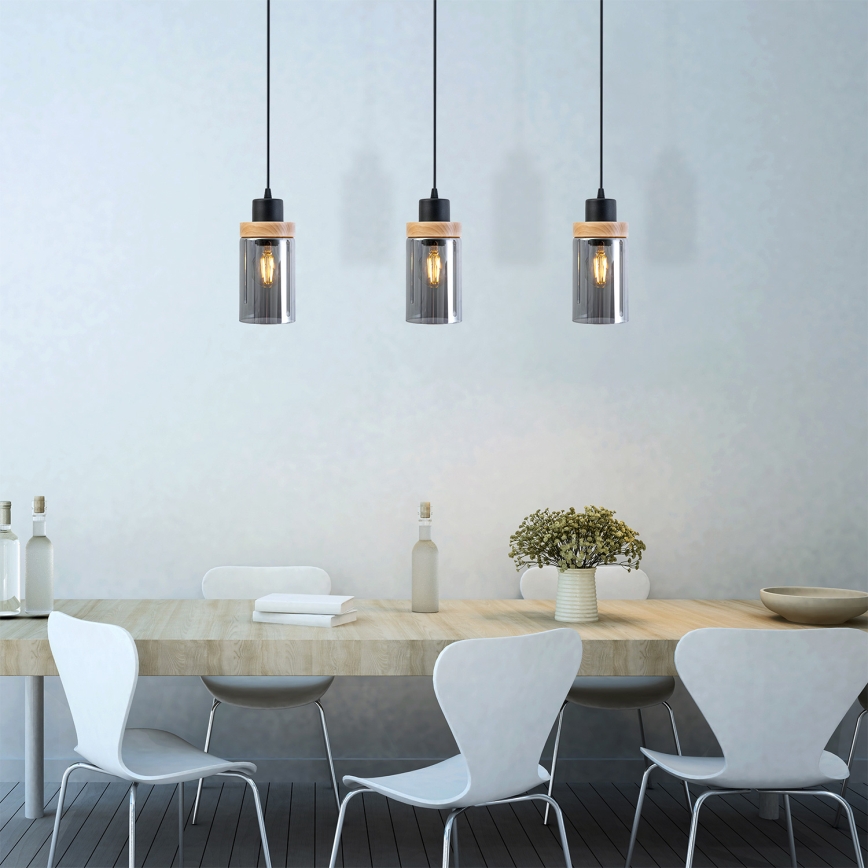 Полилей на кабел WOODNEST 3xE27/15W/230V бор/опушено черно