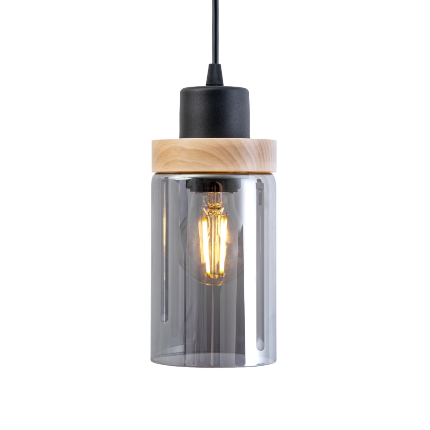 Полилей на кабел WOODNEST 3xE27/15W/230V бор/опушено черно