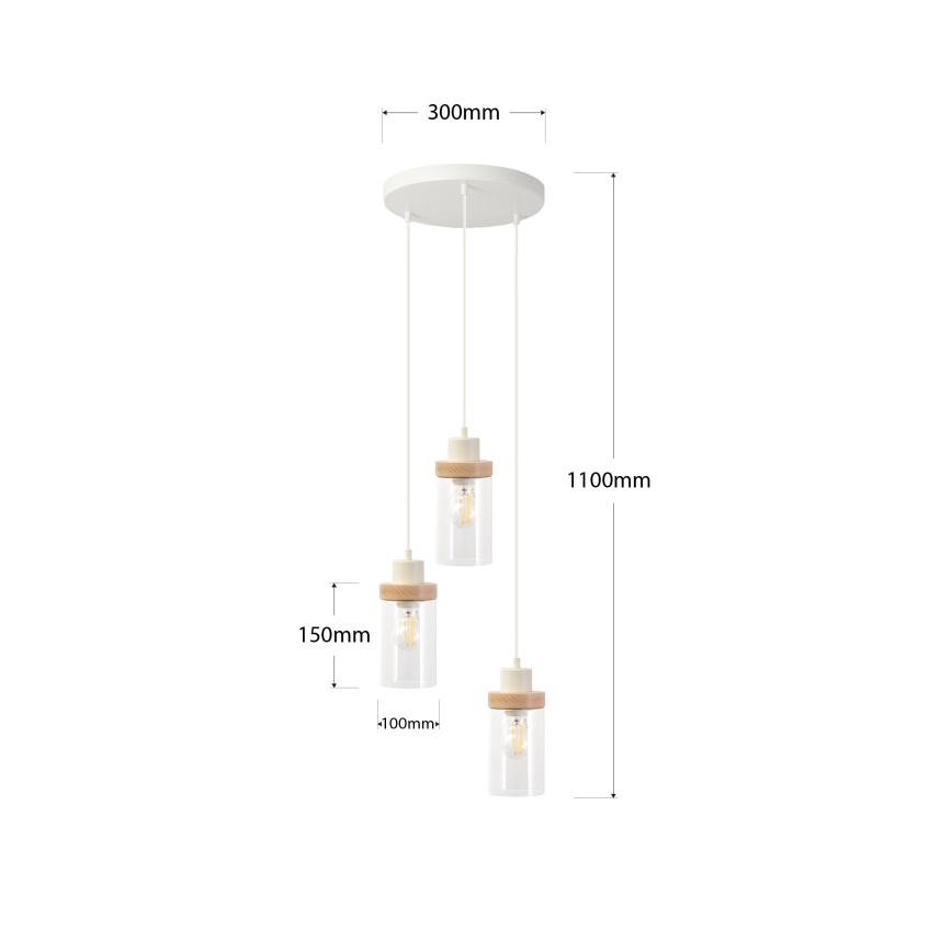 Полилей на кабел WOODNEST 3xE27/15W/230V бор/кремав