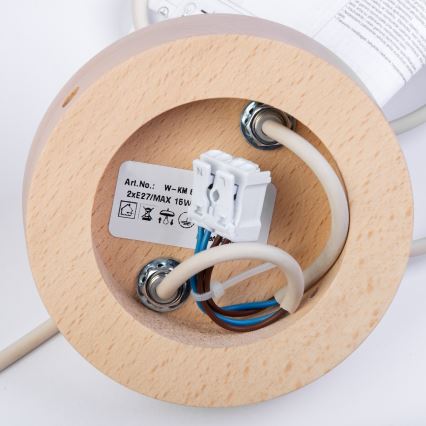 Полилей на кабел WOODSTOCK 2xE27/15W/230V дърво/кремав