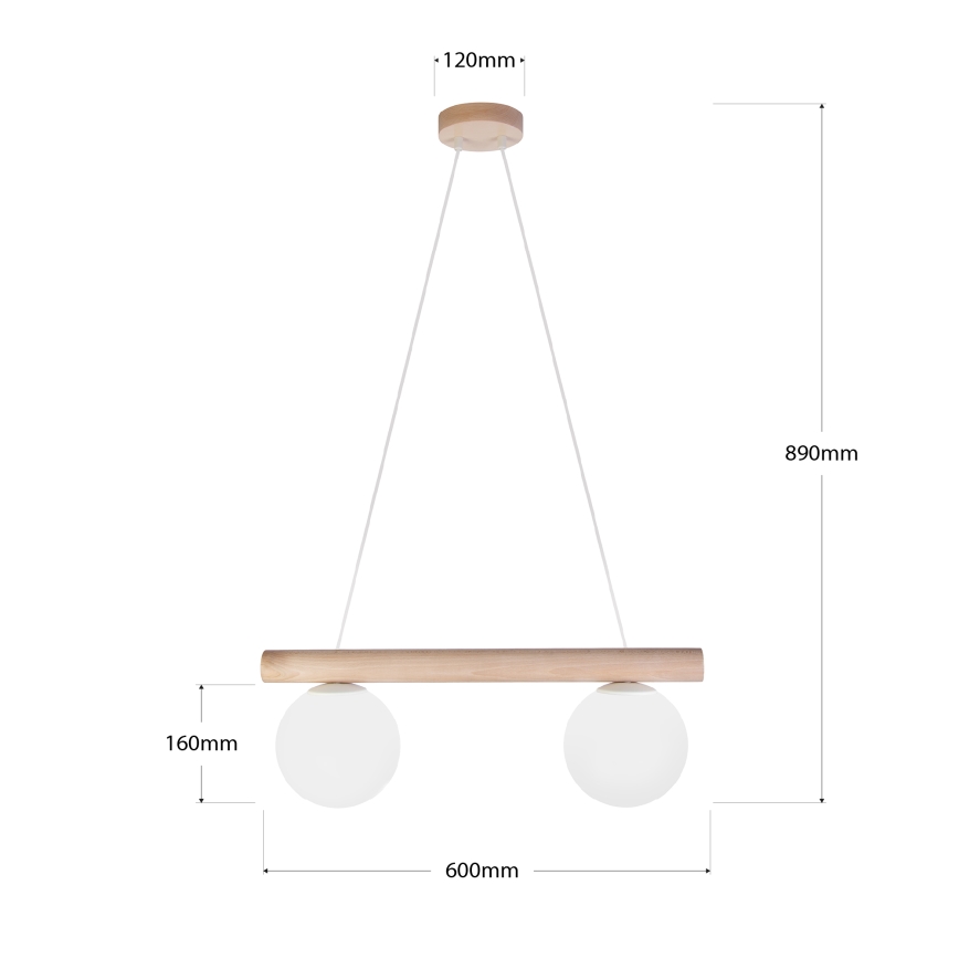 Полилей на кабел WOODSTOCK 2xE27/15W/230V дърво/кремав