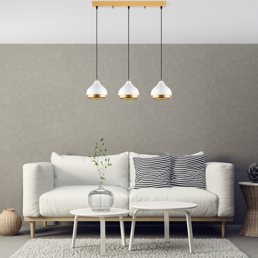 Полилей на кабел YILDO 3xE27/40W/230V бял/златист