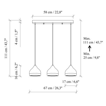 Полилей на кабел YILDO 3xE27/40W/230V бял/златист