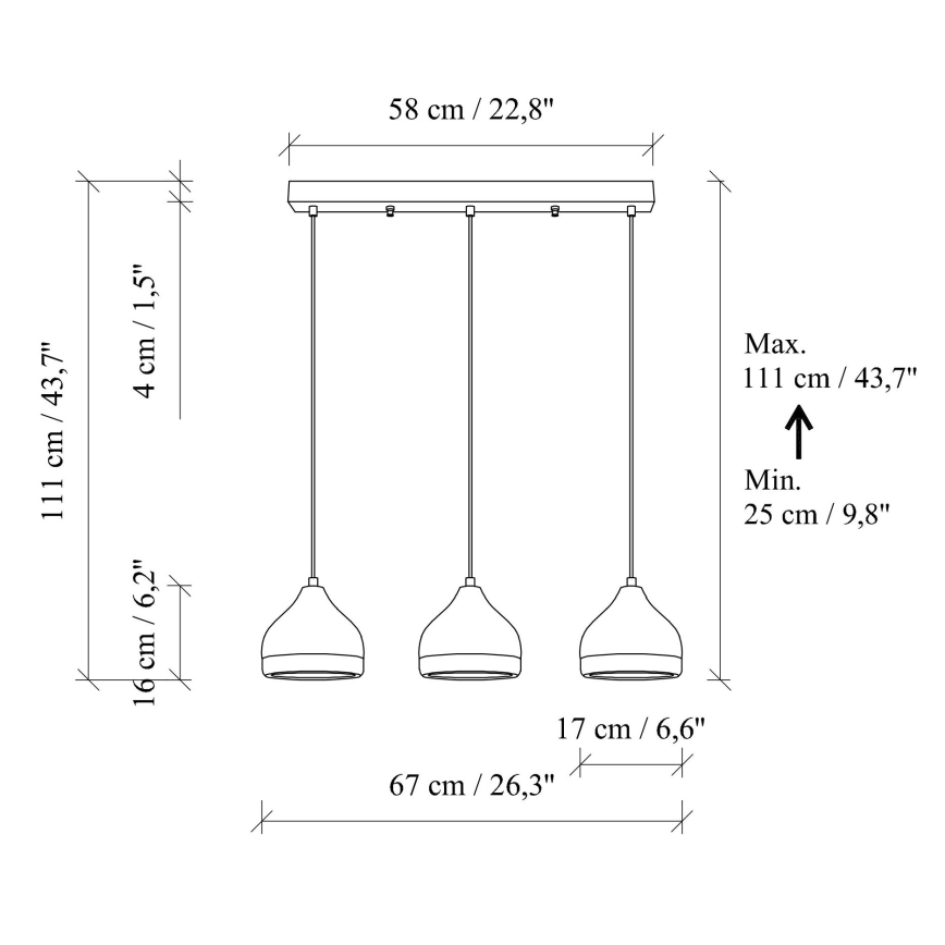 Полилей на кабел YILDO 3xE27/40W/230V бял/златист