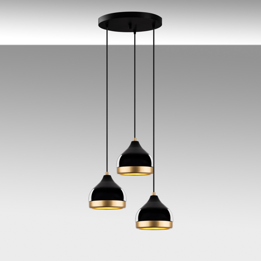 Полилей на кабел YILDO 3xE27/40W/230V черен/златен