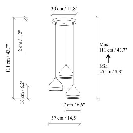 Полилей на кабел YILDO 3xE27/40W/230V черен/златен