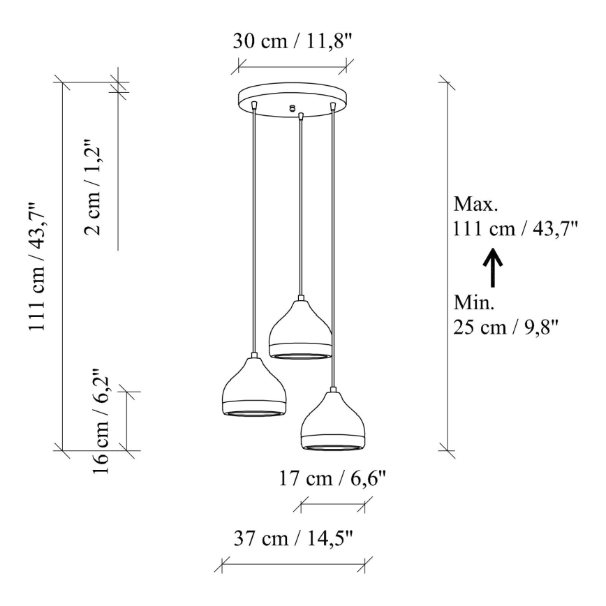 Полилей на кабел YILDO 3xE27/40W/230V черен/златен