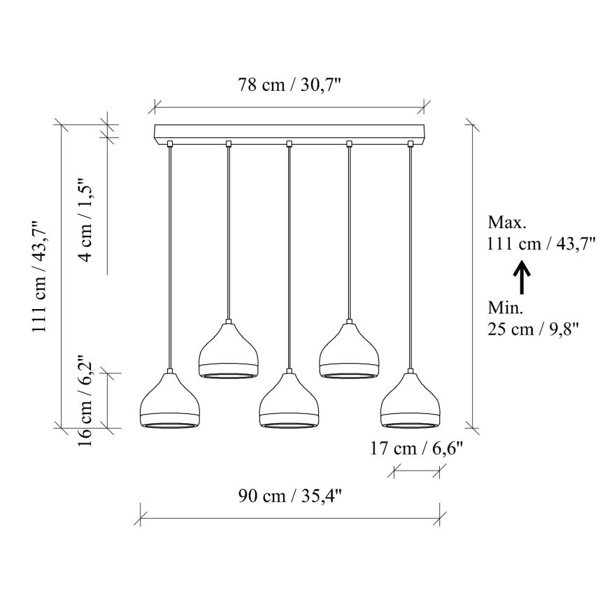 Полилей на кабел YILDO 5xE27/40W/230V бял/златен