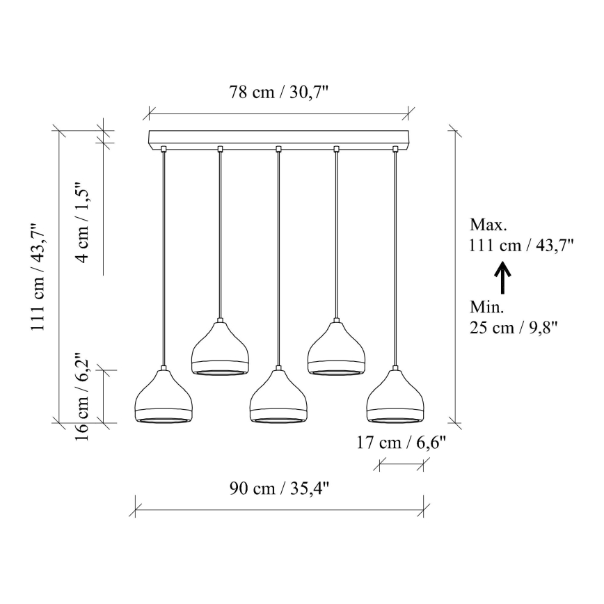 Полилей на кабел YILDO 5xE27/40W/230V черно/златисто