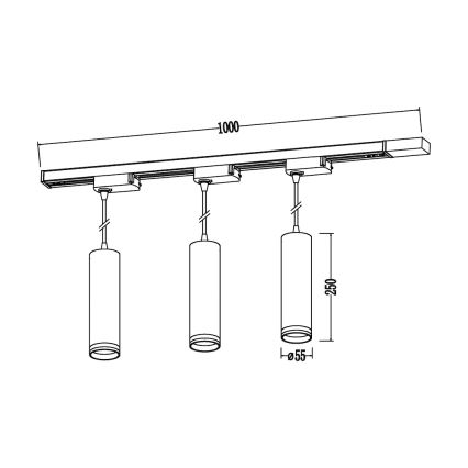 Полилей на кабел за релсова система PIPE 3xGU10/10W/230V черен