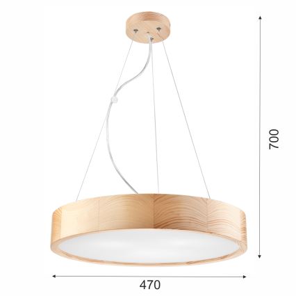 Полилей на кабел NATURAL 3xE27/60W/230V ? 47 см борова дървесина