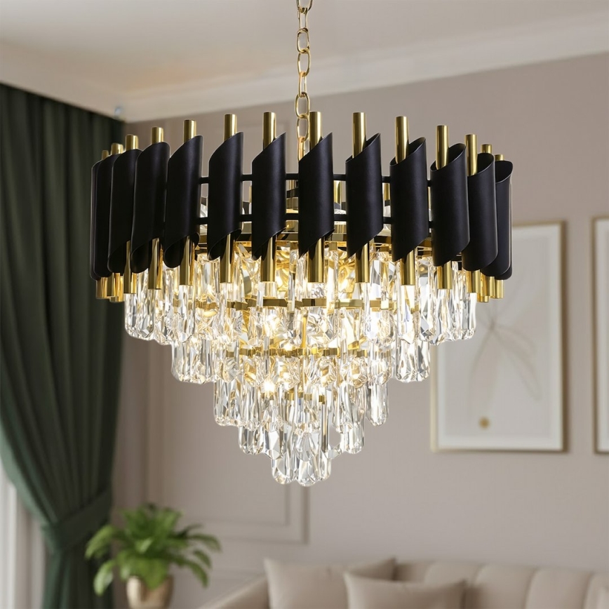 Полилей с верига CRISTAL 7xE14/10W/230V Ø 48 см черен/златист