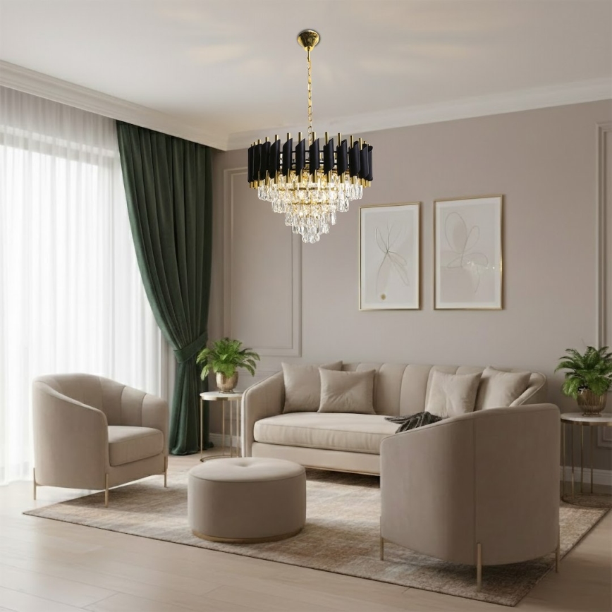 Полилей с верига CRISTAL 7xE14/10W/230V Ø 48 см черен/златист