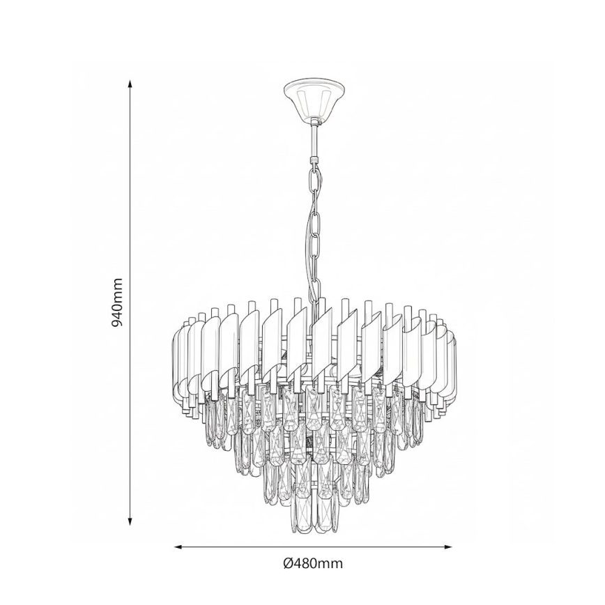Полилей с верига CRISTAL 7xE14/10W/230V Ø 48 см черен/златист