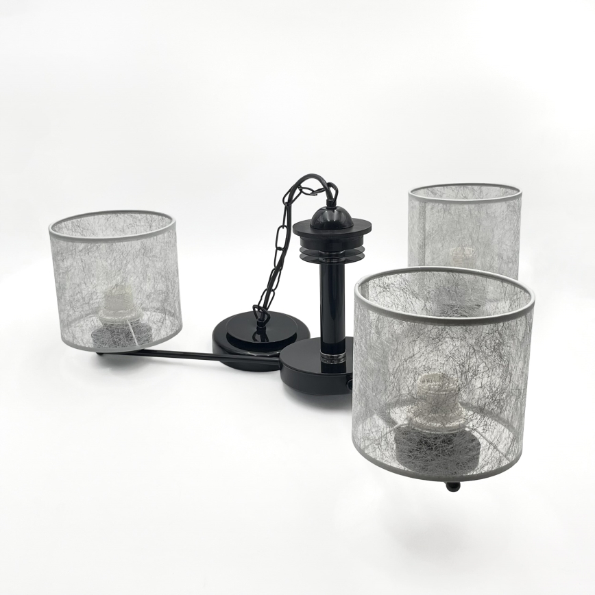 Полилей с верига ROSA 3xE27/60W/230V черен/сив